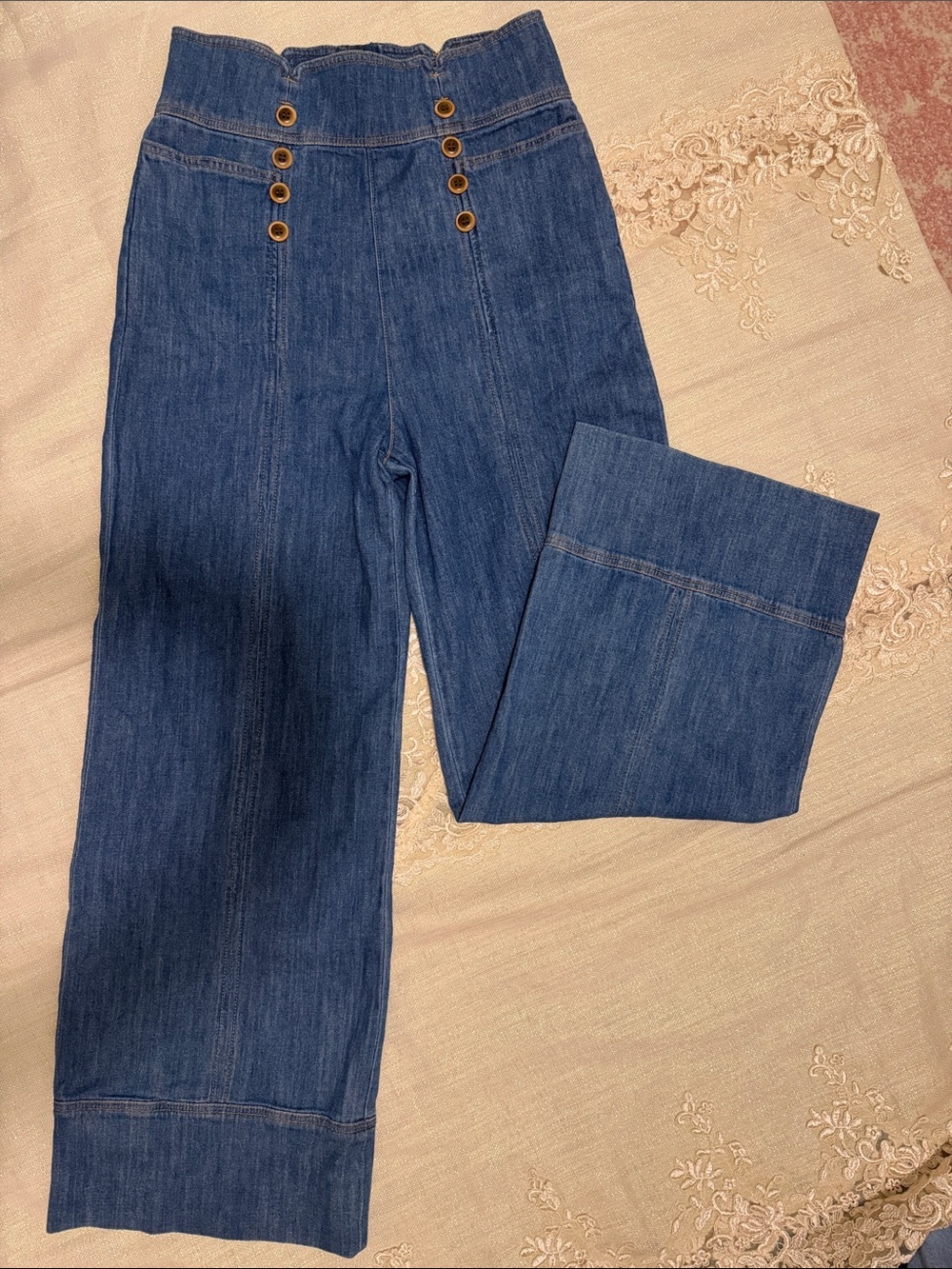 Pilcro Anthropologie Dark Blue Wide-Leg High-Rise Jeans with Button Detail - Picture 3 of 8